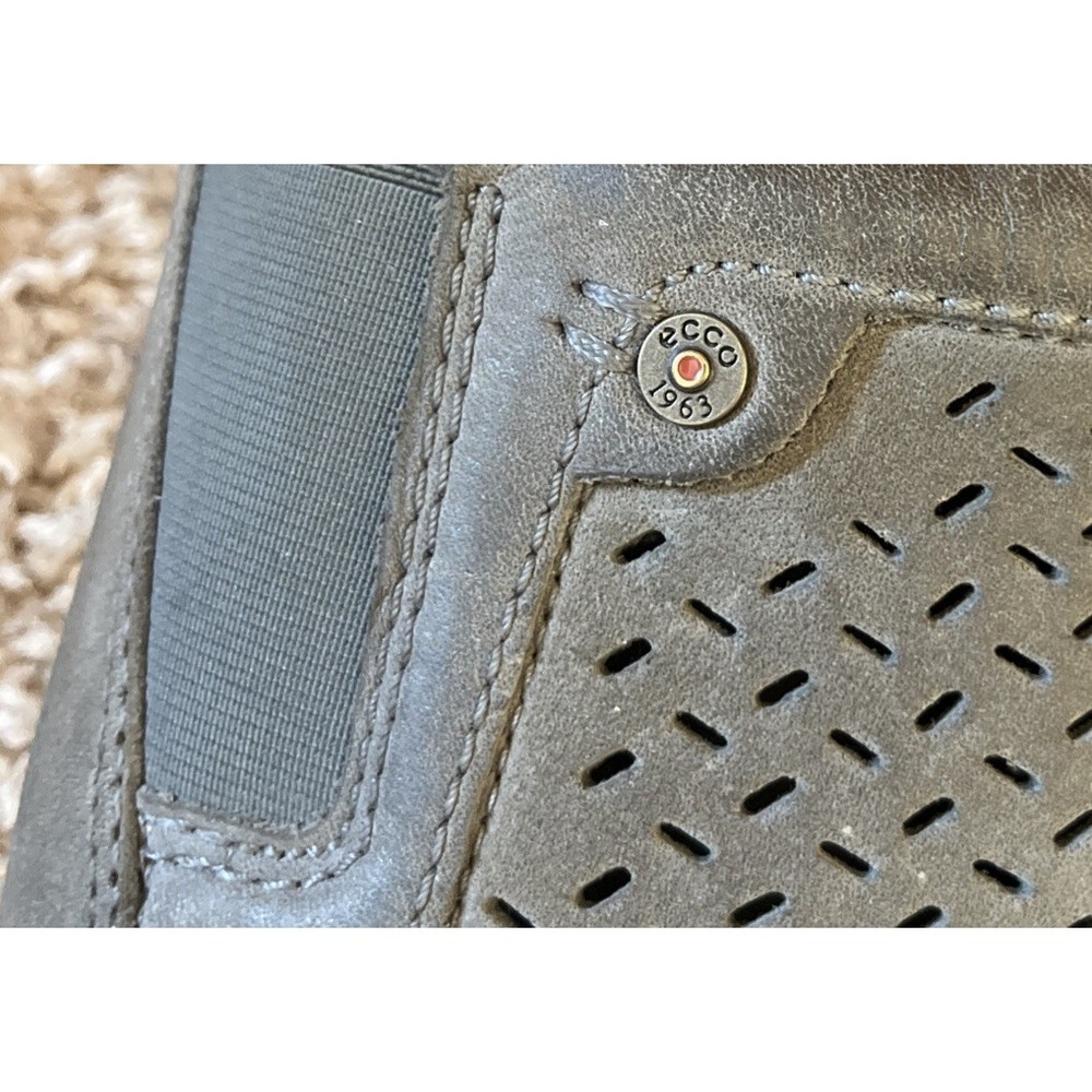 Ecco Mens Size 12‎ Taupe Gray Perforated Leather/Suede Slip On Loafers Casual - Picture 4 of 11